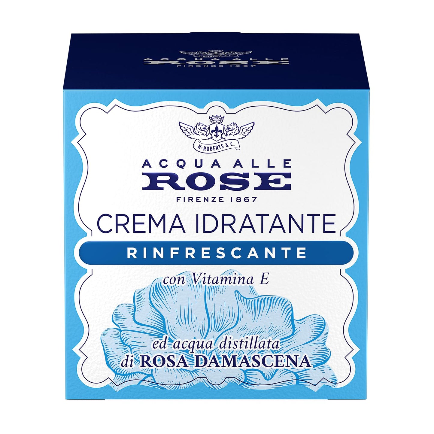 Acqua alle Rose, Crema Viso Idratante Rinfrescante con Acqua Distillata di Rosa Damascena e Vitamina E, Adatta a Pelli Normali o Miste, Crema Viso in Gel Fresca e Leggera, Idrata e Rivitalizza, 50ml