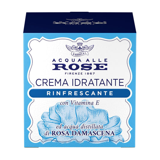 Acqua alle Rose, Crema Viso Idratante Rinfrescante con Acqua Distillata di Rosa Damascena e Vitamina E, Adatta a Pelli Normali o Miste, Crema Viso in Gel Fresca e Leggera, Idrata e Rivitalizza, 50ml