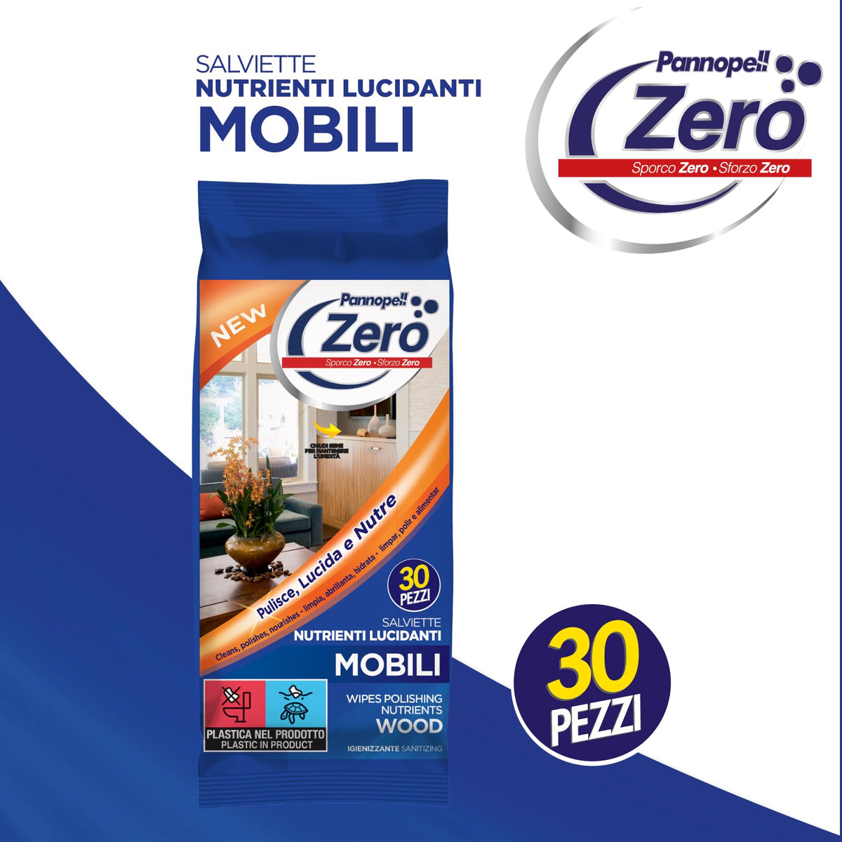 Zero Mobili Nutre e Lucida 14 confezioni da 30 Salviette (420 Salviette) - Panni Parquet, Lava Parquet, Salviette Igienizzanti Casa, Panni Umidi Lavapavimenti, Prodotti Pulizia Casa