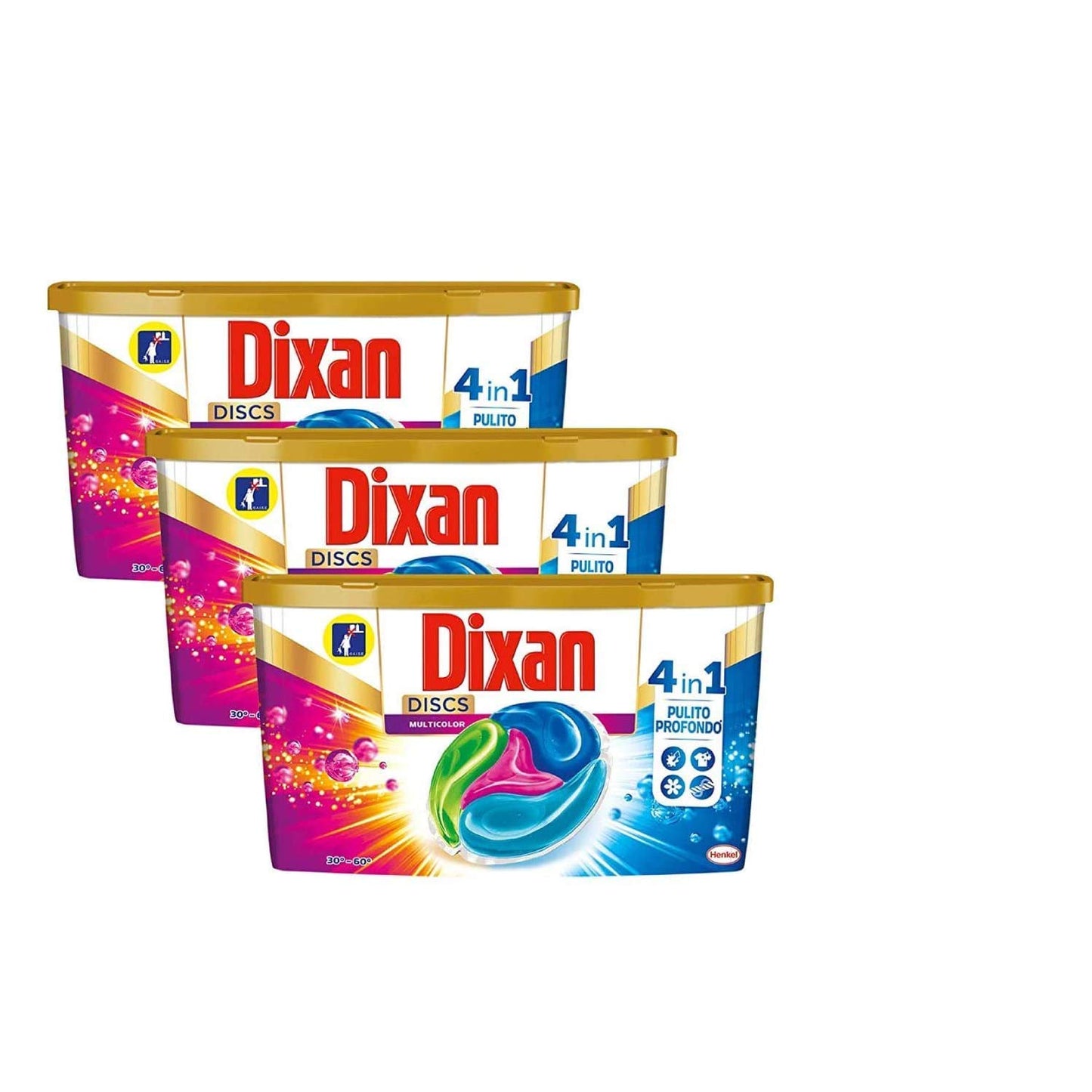 Dixan Discs Multicolor Detersivo Lavatrice Predosato in Capsule per Capi Colorati 4 in 1 - 3 x 36 Lavaggi (108 lavaggi)