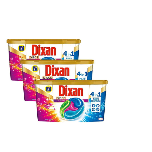 Dixan Discs Multicolor Detersivo Lavatrice Predosato in Capsule per Capi Colorati 4 in 1 - 3 x 36 Lavaggi (108 lavaggi)