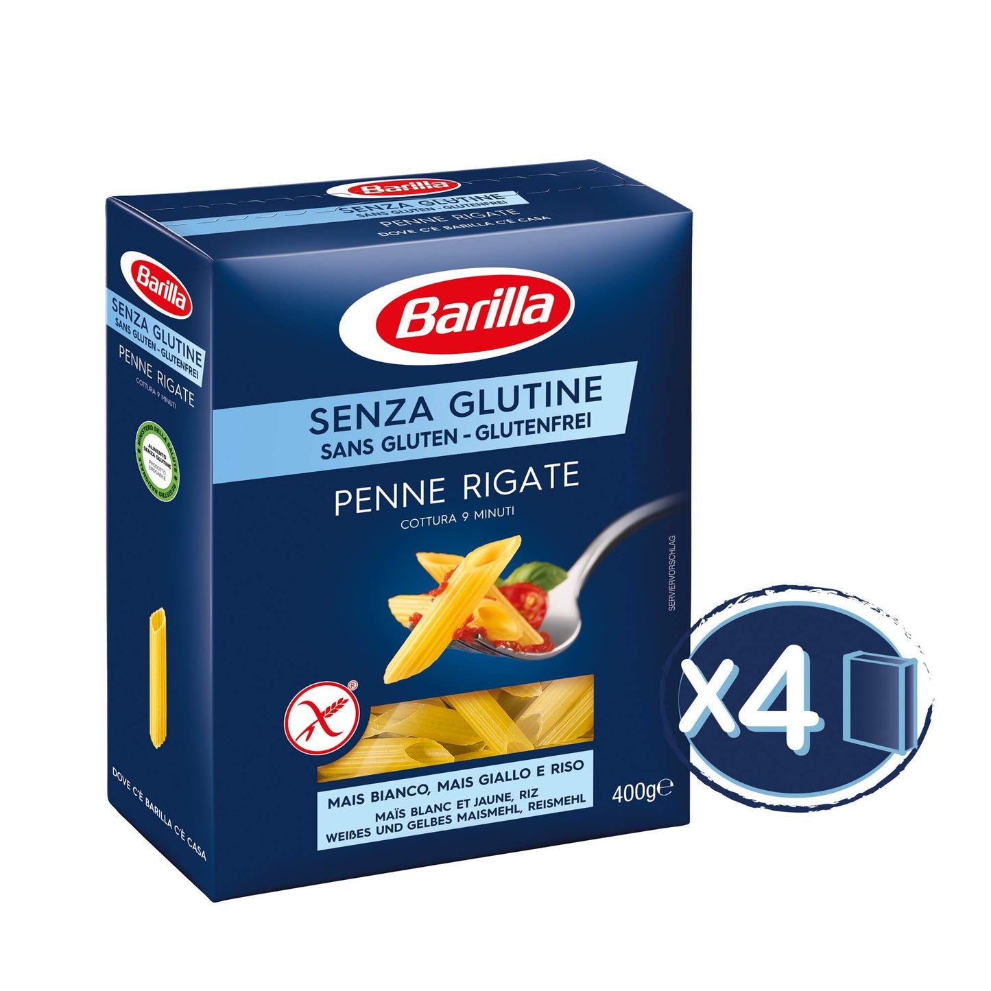 Barilla Variety Pack Senza Glutine, Confezione Composta da 4 Pack di Penne Rigate Senza Glutine 400g, 2 Pack Fusilli Senza Glutine 400g e 3 Pack Spaghetti Senza Glutine 400g