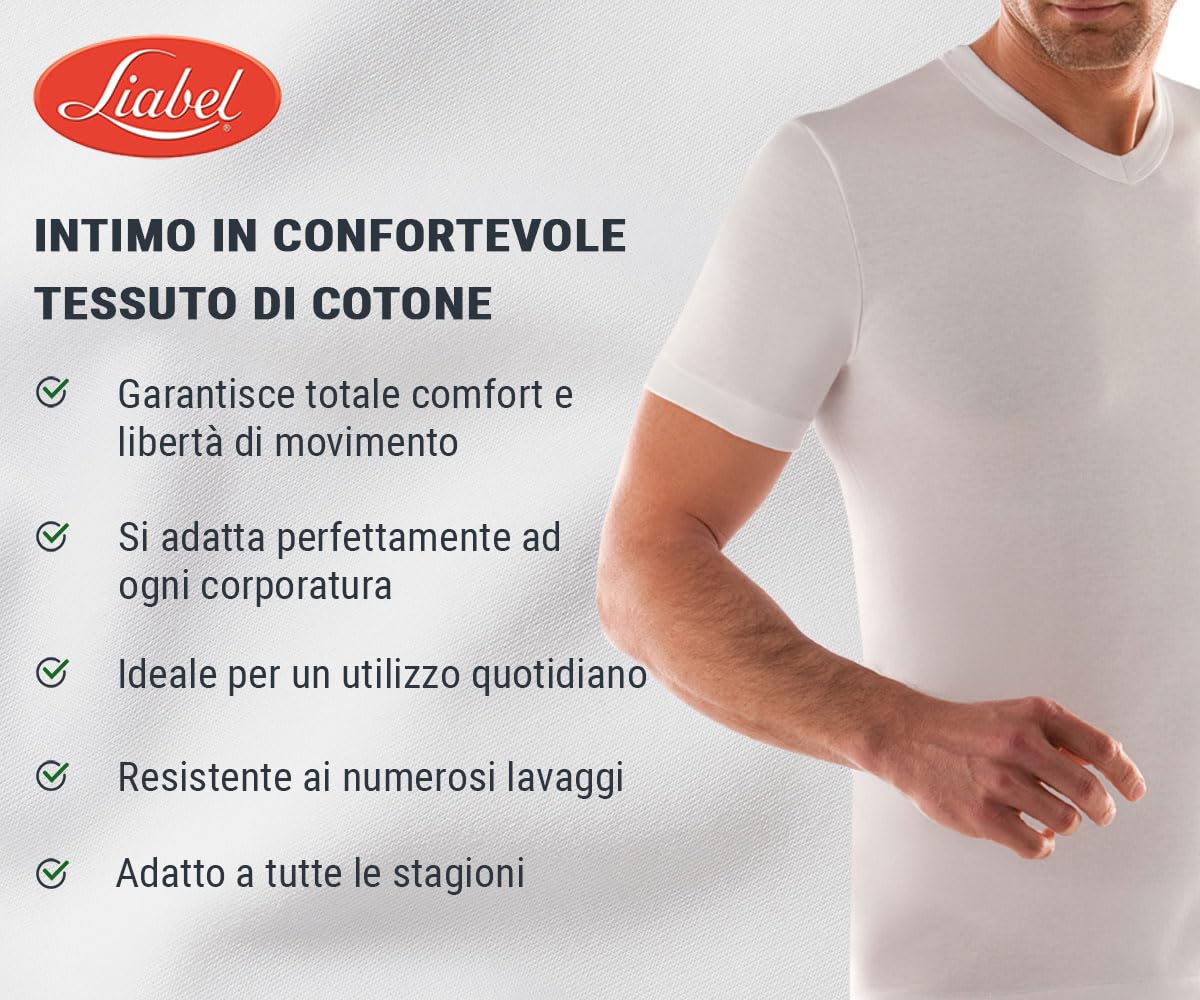 Liabel T-Shirt da Uomo Girocollo/Scollo V Caldo Cotone Athena Art. 2828 Pacco da 3