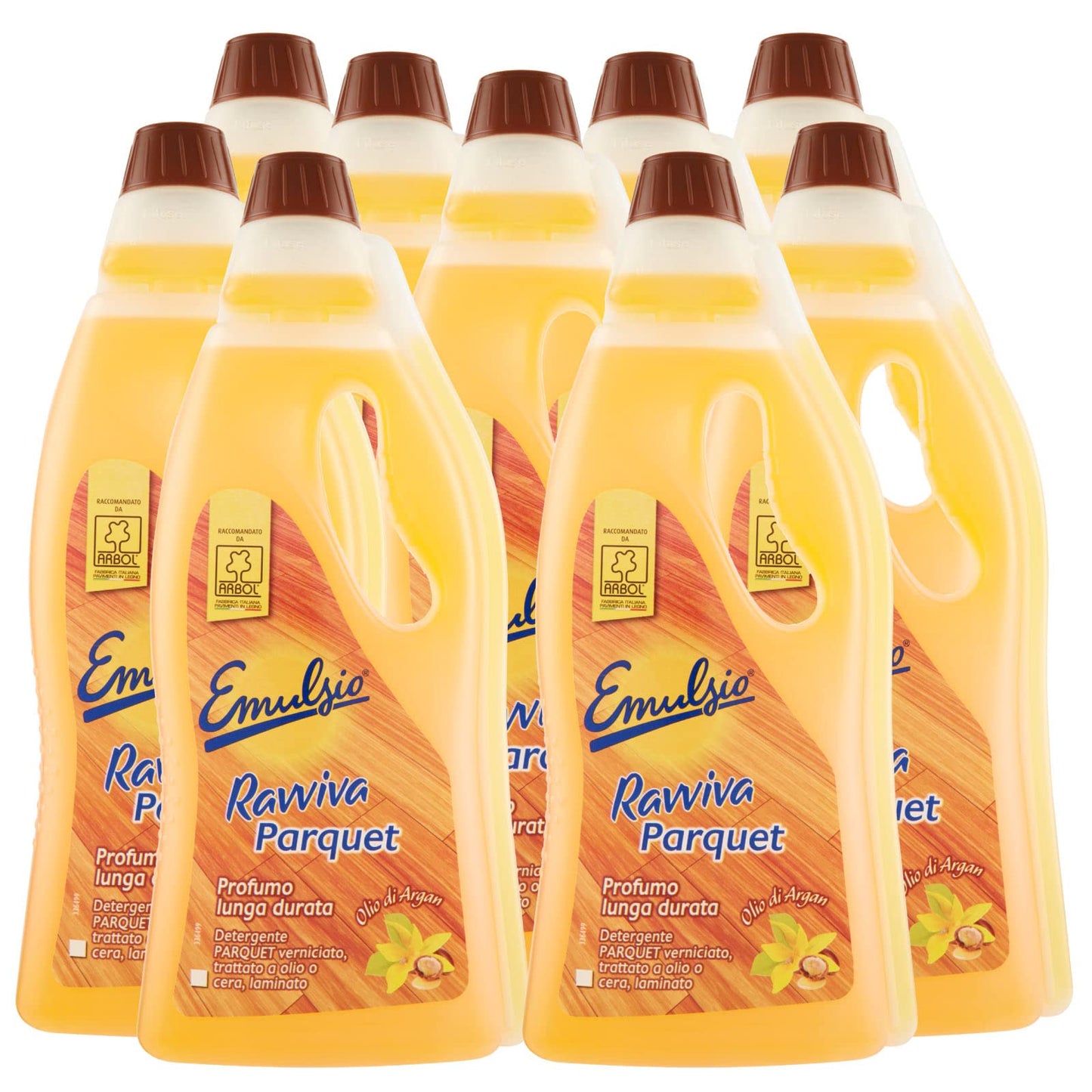 9x Emulsio Ravviva Parquet Detergente Pavimenti in Parquet e Laminato all'Olio di Argan - 9 Flaconi da 750ml ognuno