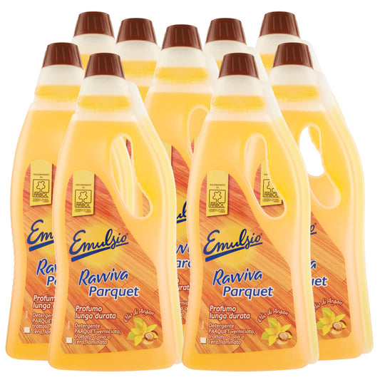 9x Emulsio Ravviva Parquet Detergente Pavimenti in Parquet e Laminato all'Olio di Argan - 9 Flaconi da 750ml ognuno