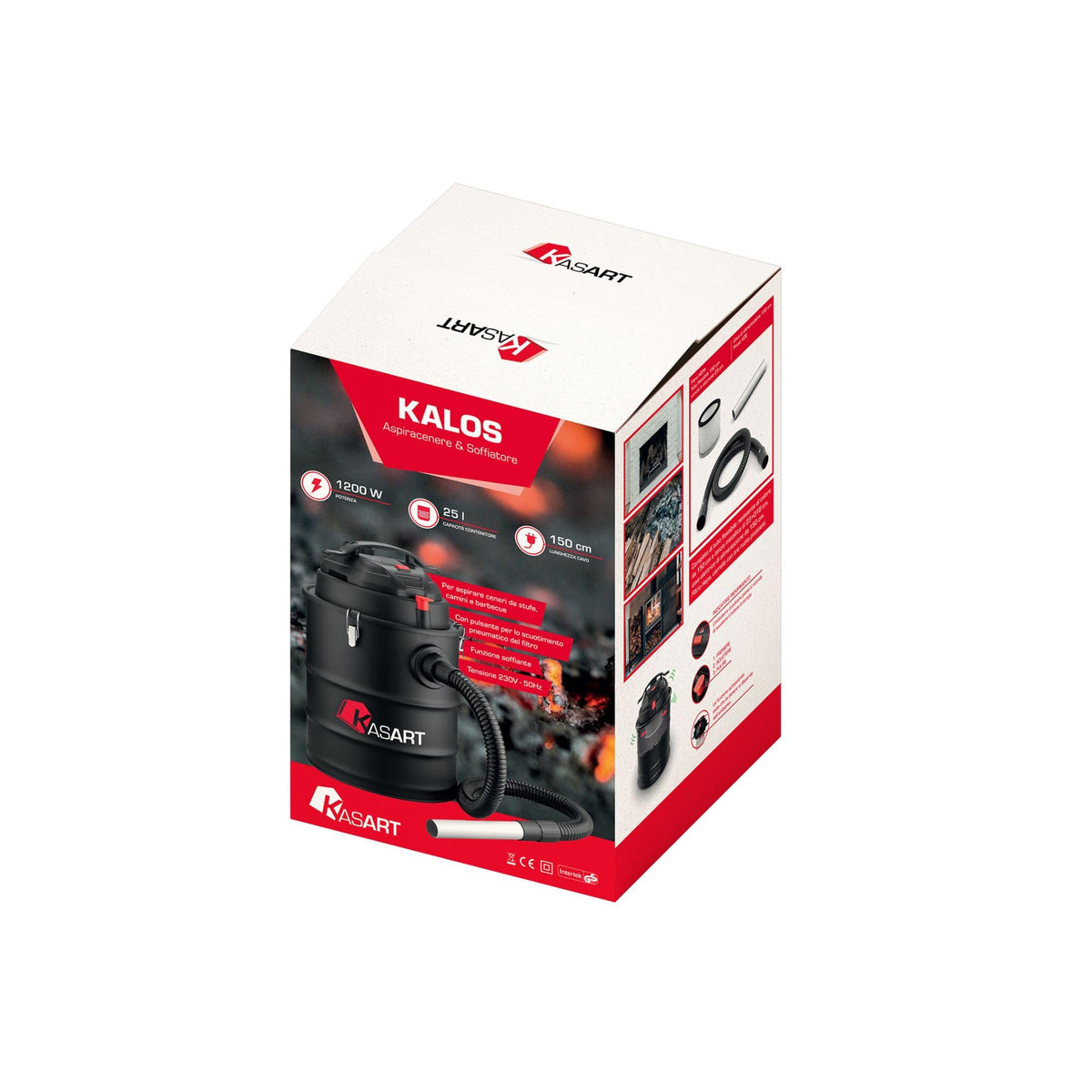 KASART Aspiracenere e Aspirapolvere senza fili 1200 W Ideale per Giardini e Case, Pulizia Profonda e Affidabile di Stufe, Camini e Barbecue, Design Ergonomico e Facile Movimento per Pulizia Interna