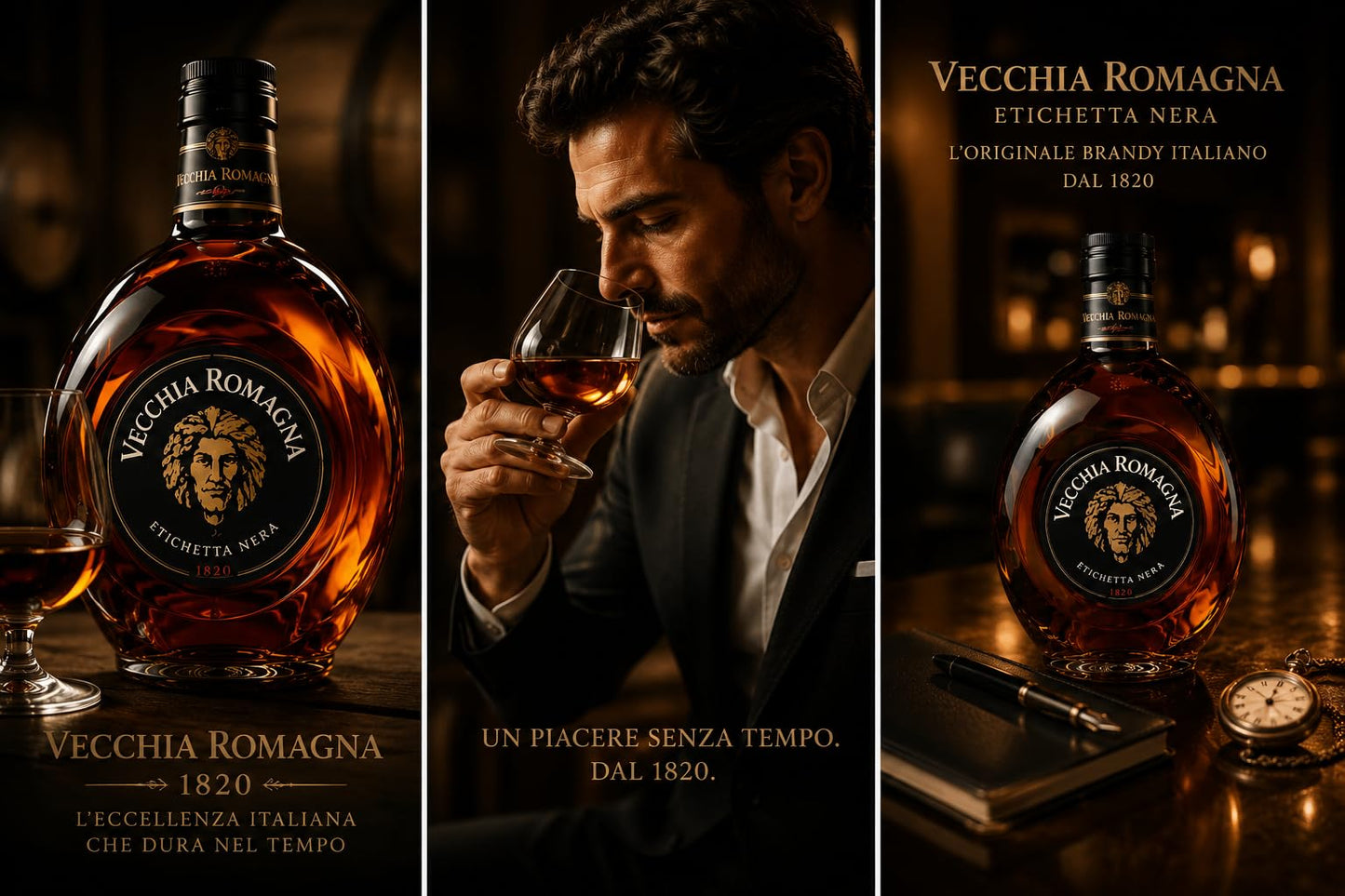 CG94 - Confezione con SET di 6 Bottiglie - Vecchia Romagna 70 cl - Etichetta Nera, Brandy con Doppio Invecchiamento, 38% Vol., Gusto Elegante con Note di Vaniglia + OMAGGIO BICCHIERE SHOTTINO