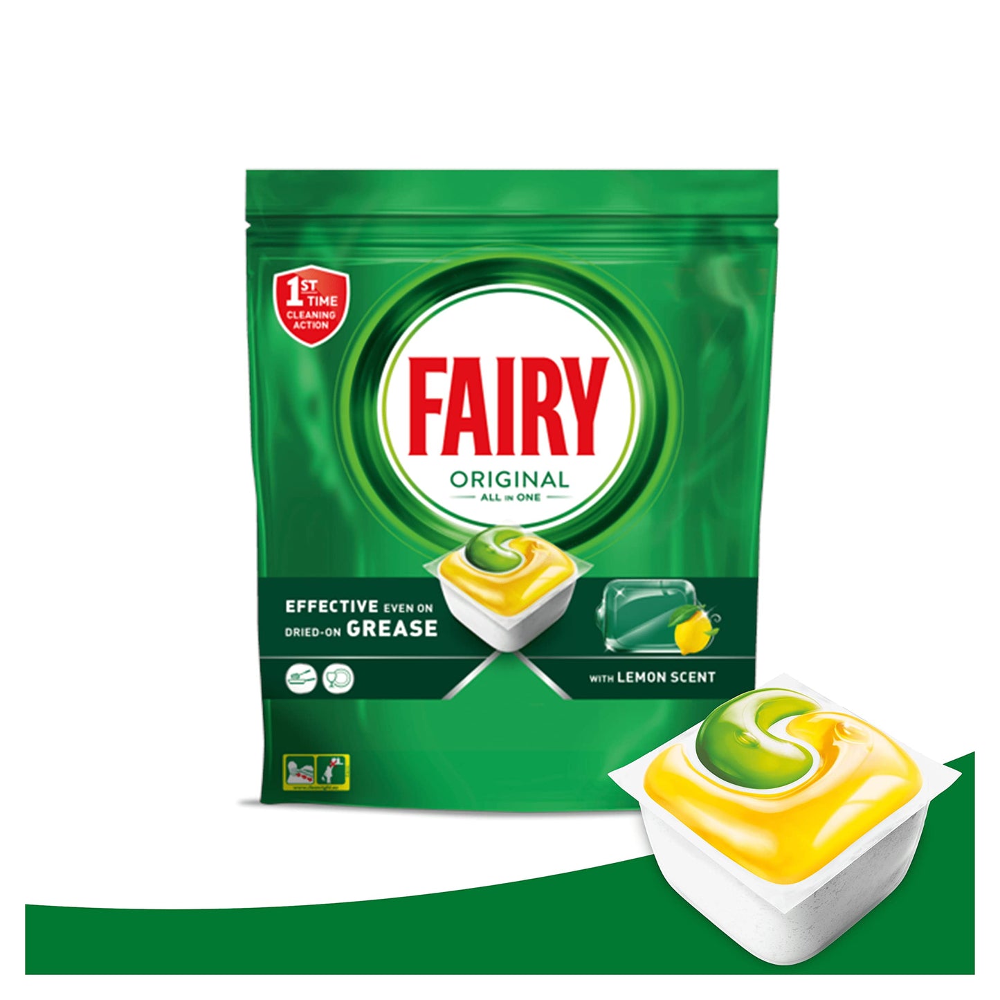 Fairy Original Tutto in Uno Limone, Pastiglie per Lavastoviglie, 55 Capsule, Efficaci Anche sul Grasso Incrostato