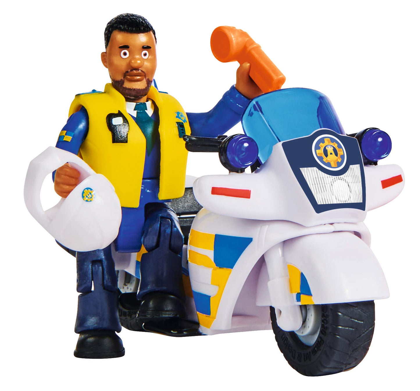Simba 109251092 - Pompiere Sam, Polizia, con personaggio Malcolm sulla moto della polizia, con accessori, stagione 12, dai 3 anni in su