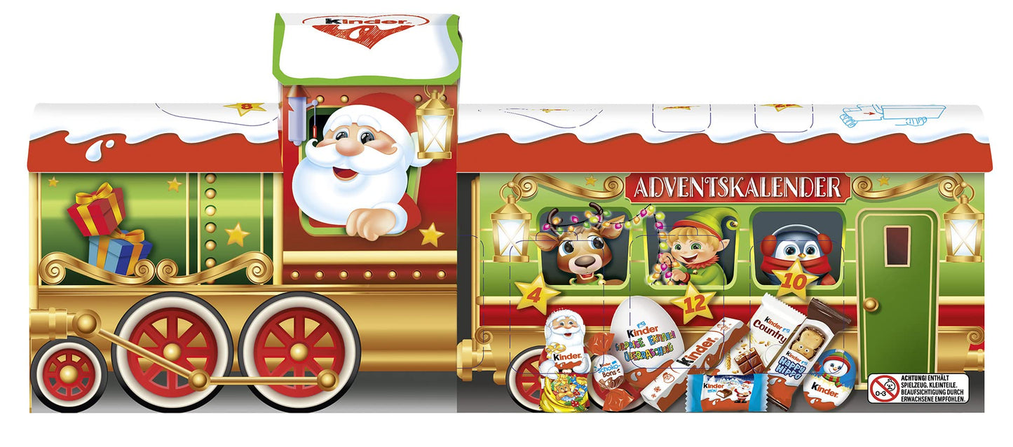 kinder Mix Calendario dell'Avvento con treno 3D, calendario dell'Avvento con deliziose specialità al cioccolato, 1 calendario da 221 g