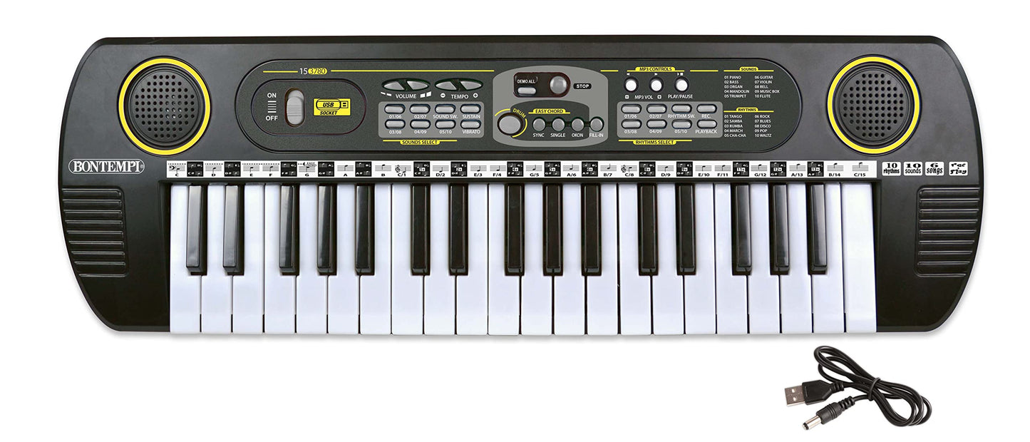 Bontempi- Tastiera 37 Tasti, Multicolore, 54.6 x 5.1 x 17 cm, 12 3780