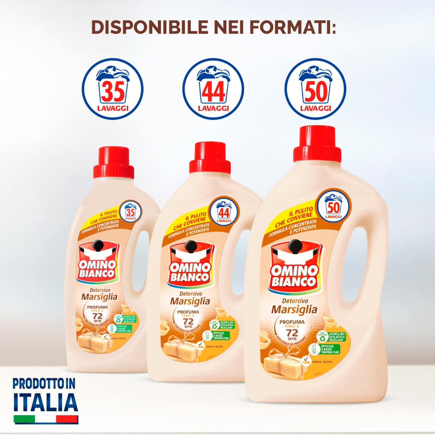 Omino Bianco Detersivo Liquido Concentrato Marsiglia per Lavatrice 50 Lavaggi Formula Bio con Perle di Profumo 72h per Tessuti Delicati e Colorati Efficace a Basse Temperature - 2 Flaconi da 2L