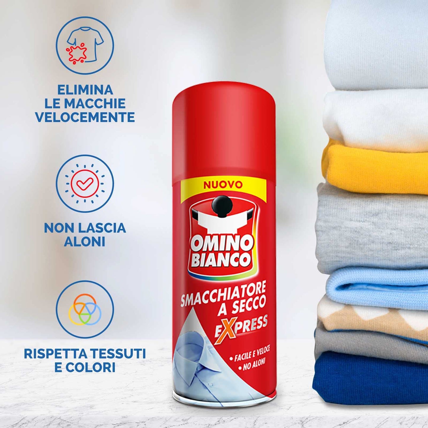 Omino Bianco - Prodotto Specifico per Rimuovere Macchie Intense, Smacchiatore Spray a Secco Expess, Azione Immediata Senza Aloni, 4 Flaconi x 125 ml