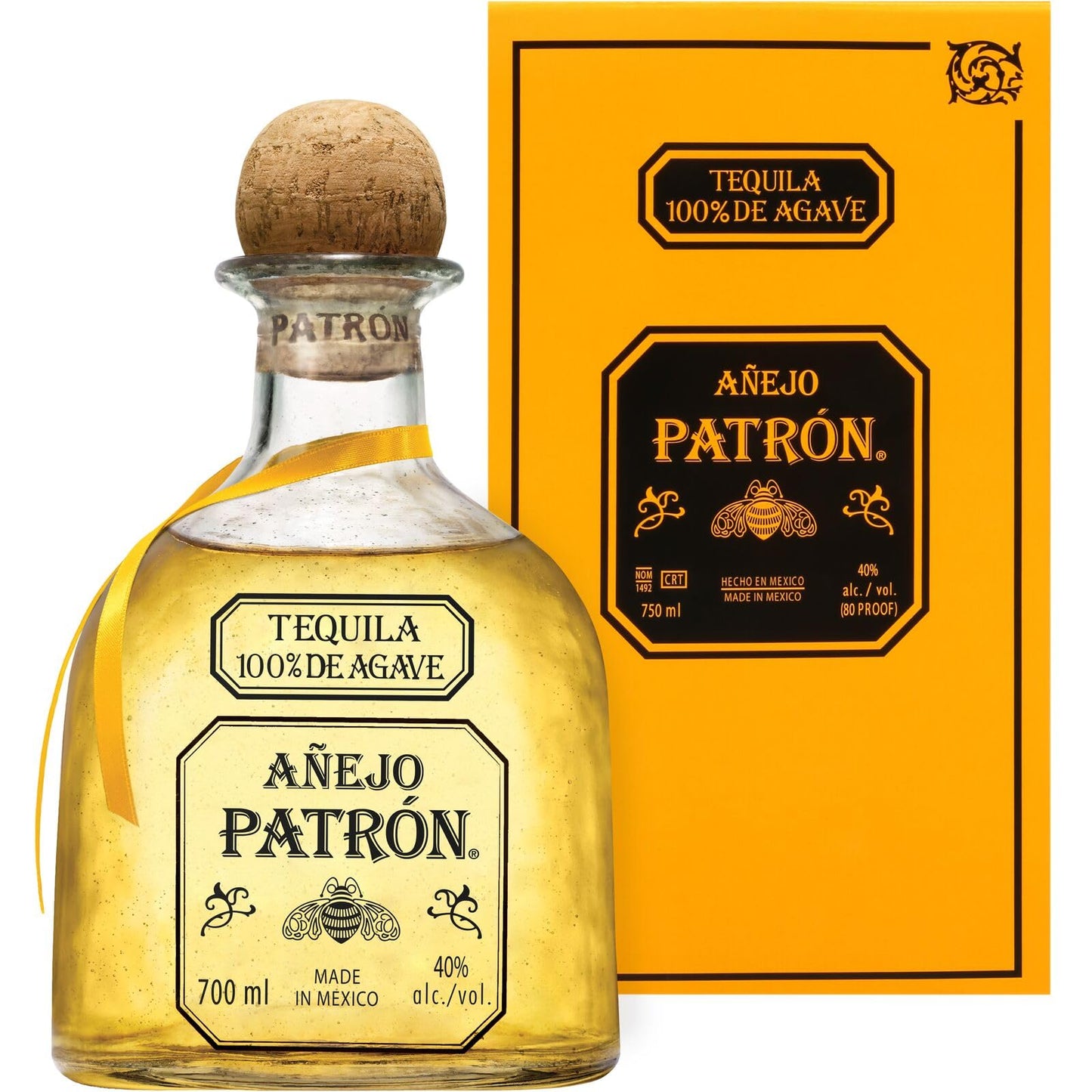 PATRÓN Añejo Premium Tequila, Vol. 40%, 70 cl / 700 ml, creata in Messico in piccoli lotti a partire dal 100% della migliore agave Weber Blue, invecchiata per oltre 12 mesi in botti di rovere