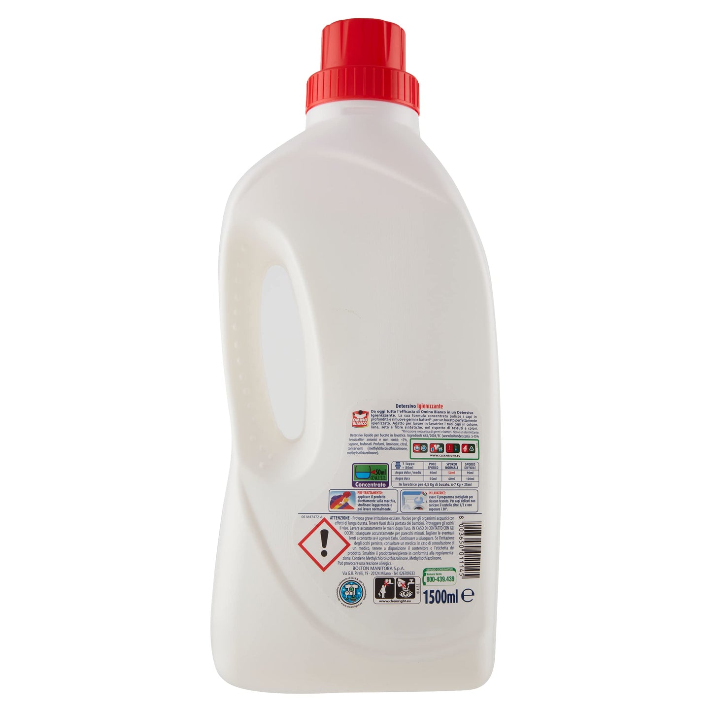Omino Bianco - Detersivo Lavatrice Igienizzante Liquido, 90 Lavaggi, Igienizza i Capi e Rimuove Germi e Batteri, Formato Convenienza, 1500 ml x 3 Confezioni