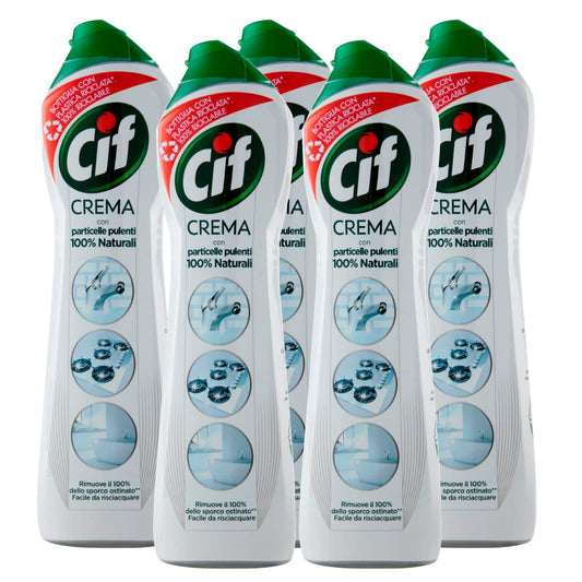 5x Cif Detergente in Crema con Particelle Pulenti 100% Naturali - 5 Flaconi da 500 ml
