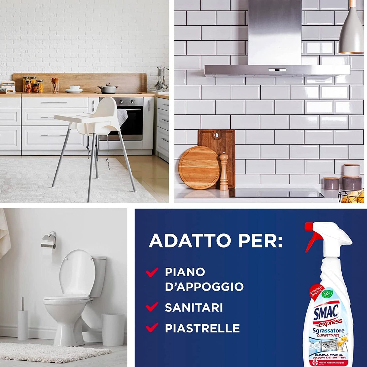 Smac Express Sgrassatore Disinfettante, Detergente Spray Multisuperficie con Azione Sgrassante Adatto alla Pulizia Quotidiana - 4 Flaconi da 650 ml