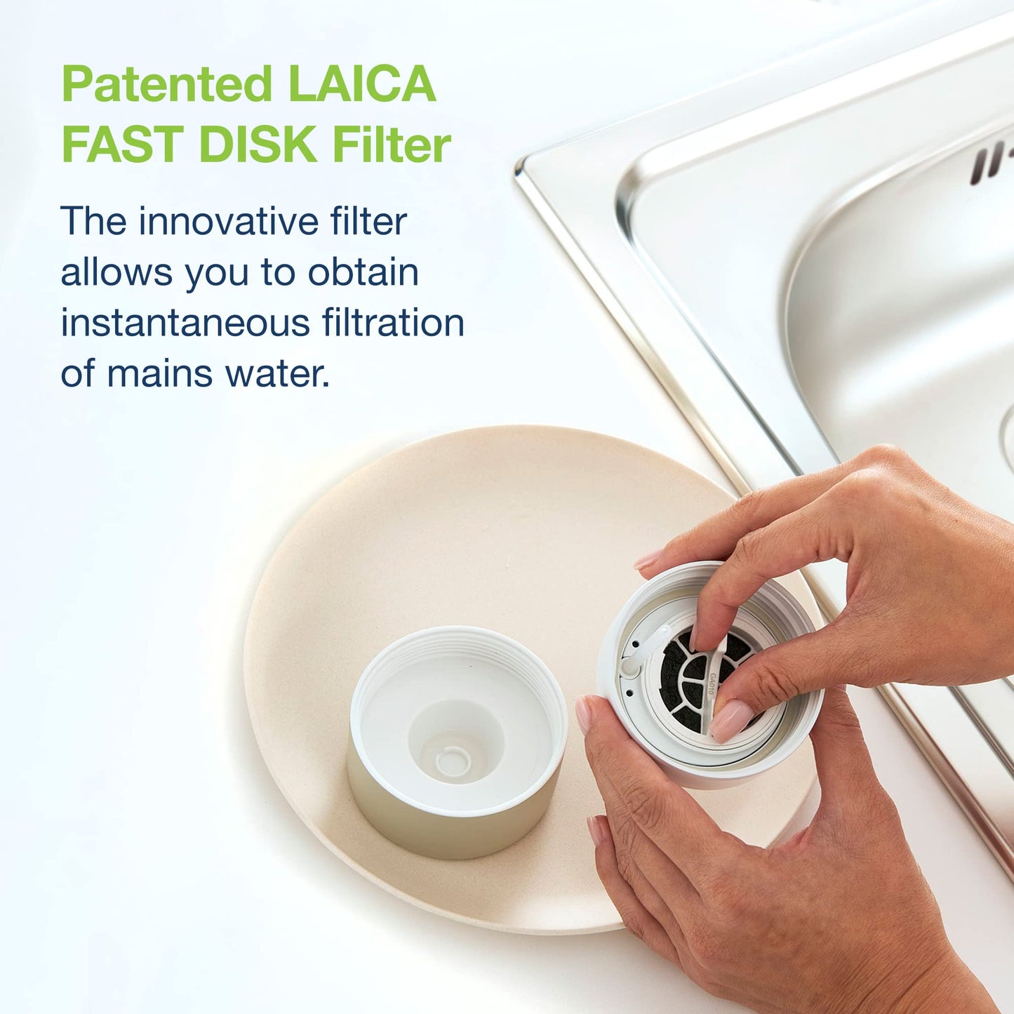 Laica MyLaica Botella Personal Deportiva, 0,5 L, Acero Inoxidable, filtrante, Cromado/Verde