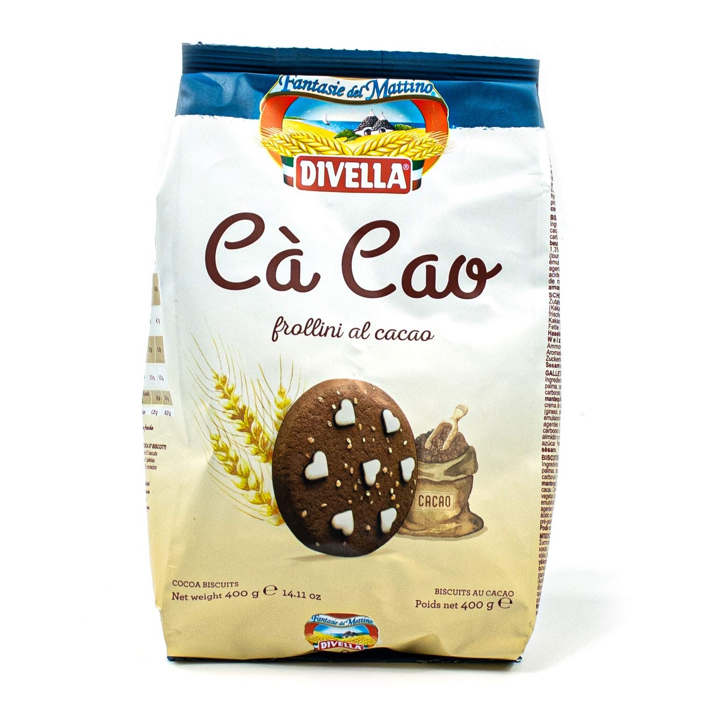 Divella Confezione da 10 Cà Cao frollini al cacao in confezione da 400 g Biscuits Chip Cookies Butter Biscotti con cacao e cristalli di zucchero impreziositi tradizionalmente italiani (dolciumi
