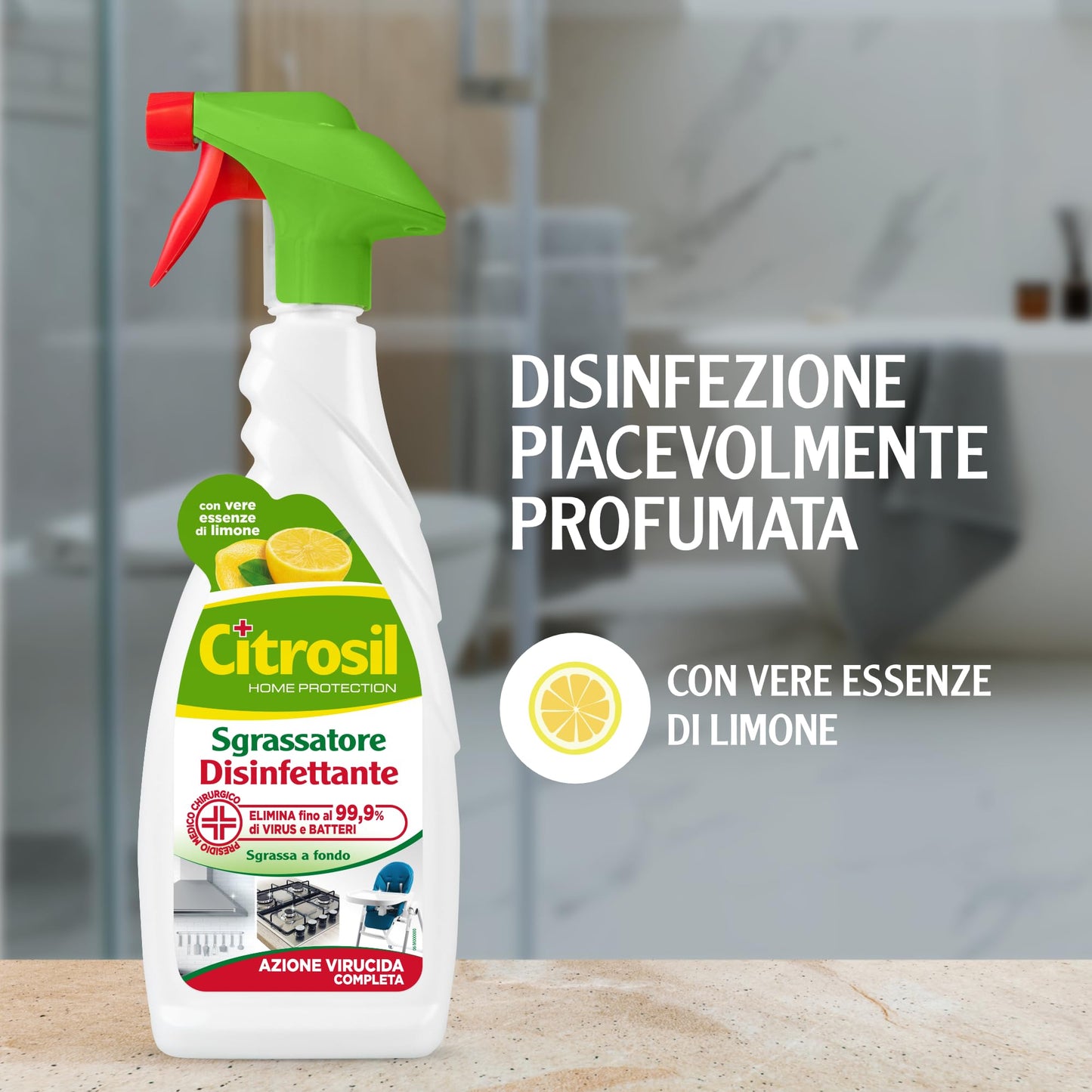 Citrosil Sgrassatore Disinfettante, Azione Virucida Completa, Elimina Fino al 99,9% di Virus e Batteri, Essenze di Limone, 650 ml x 3 Confezioni