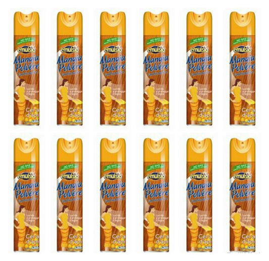 12 x EMULSIO Mangiapolvere Antistatico Cera D'Api No Gas 300 Ml
