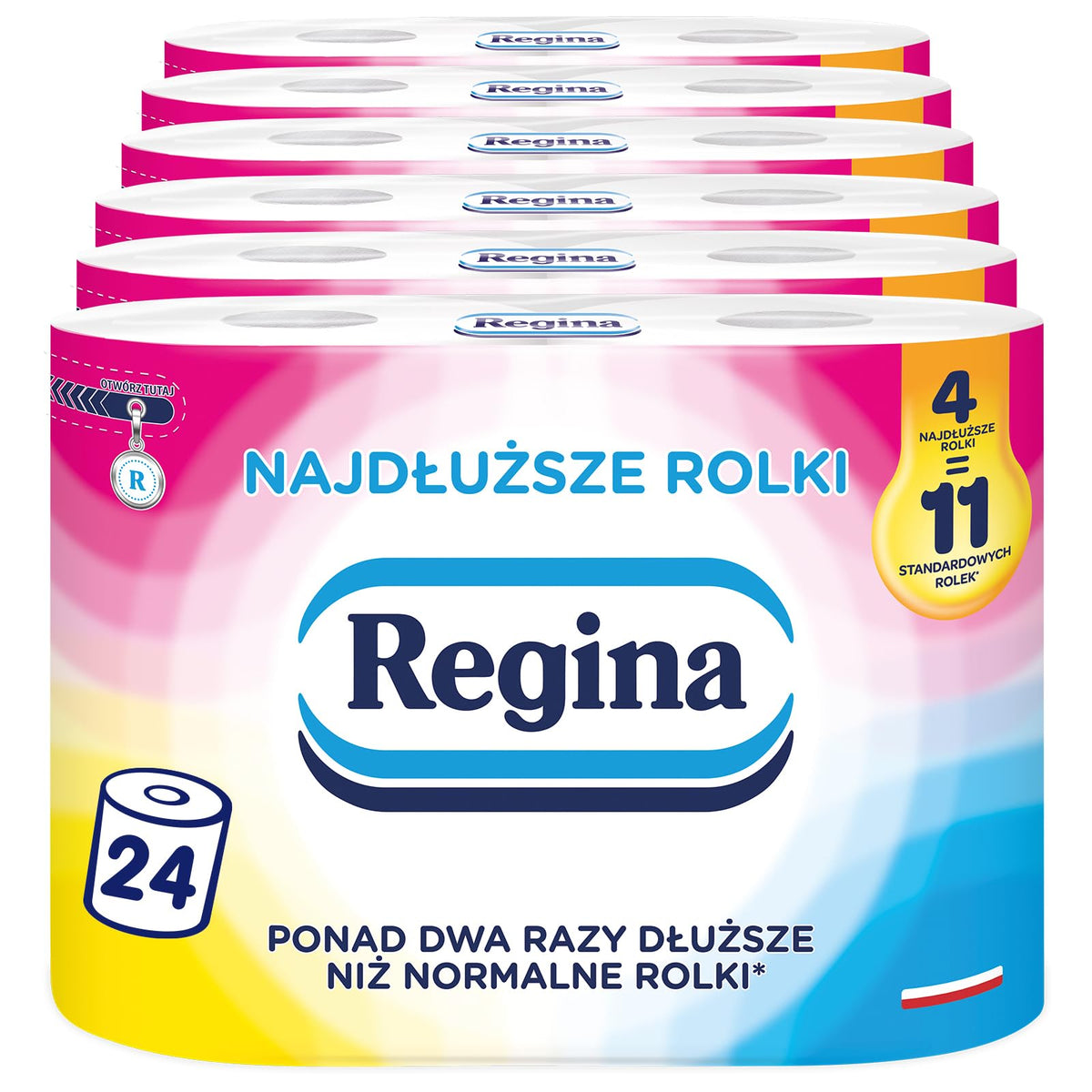 Regina Rotoli di carta igienica più lunghi, 24 rotoli da 430 fogli, più di due volte più lunghi dei rotoli normali, 2 strati, 47 metri, certificato FSC, cellulosa pura, certificato NIZP-PZH