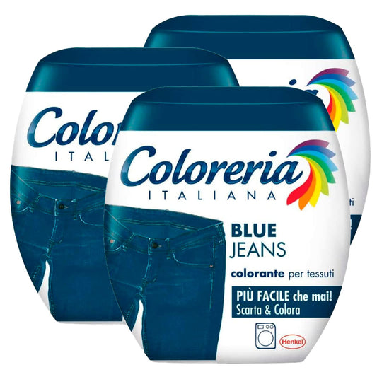 3x Coloreria Italiana Colorante per Tessuti in Lavatrice Colore Blu Jeans Formula Tutto in Uno - 3 Confezioni Monodose da 350 g