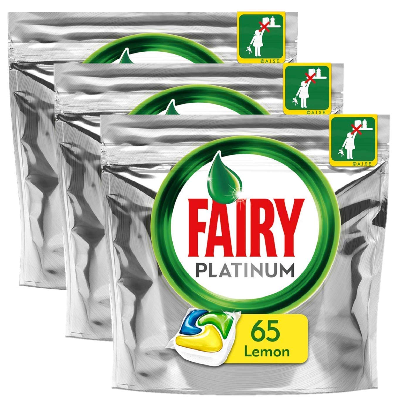3 confezioni di capsule per lavastoviglie Fairy Platinum Lemon 65 per confezione (195 compresse)