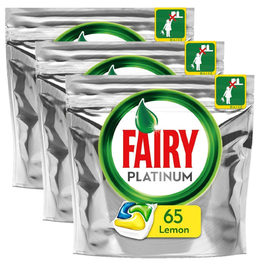 3 confezioni di capsule per lavastoviglie Fairy Platinum Lemon 65 per confezione (195 compresse)