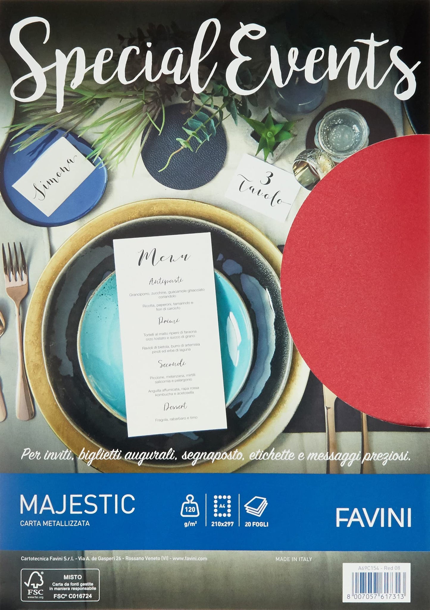 Carta metallizzata Favini 20 fogli A4 120Gr special events rosso [A69C154]