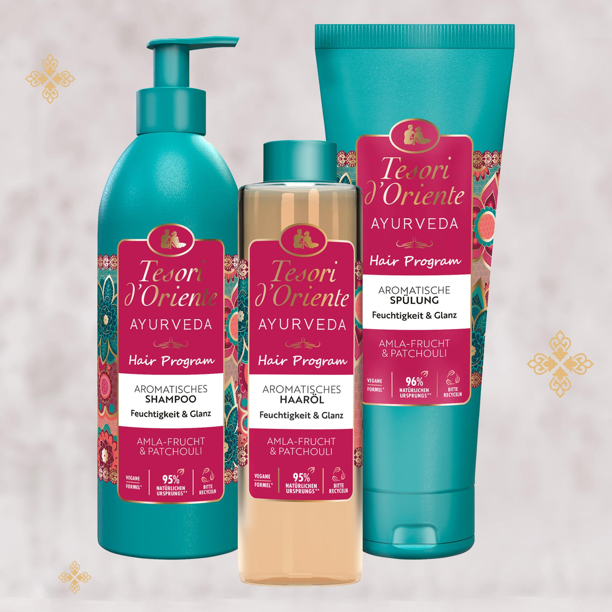 Tesori d'Oriente Hair Program - Olio per capelli Ayurveda, 50 ml, aromatico con frutti di Amla e patchouli, idratante e lucentezza per capelli secchi, rituale benessere per corpo e sensi