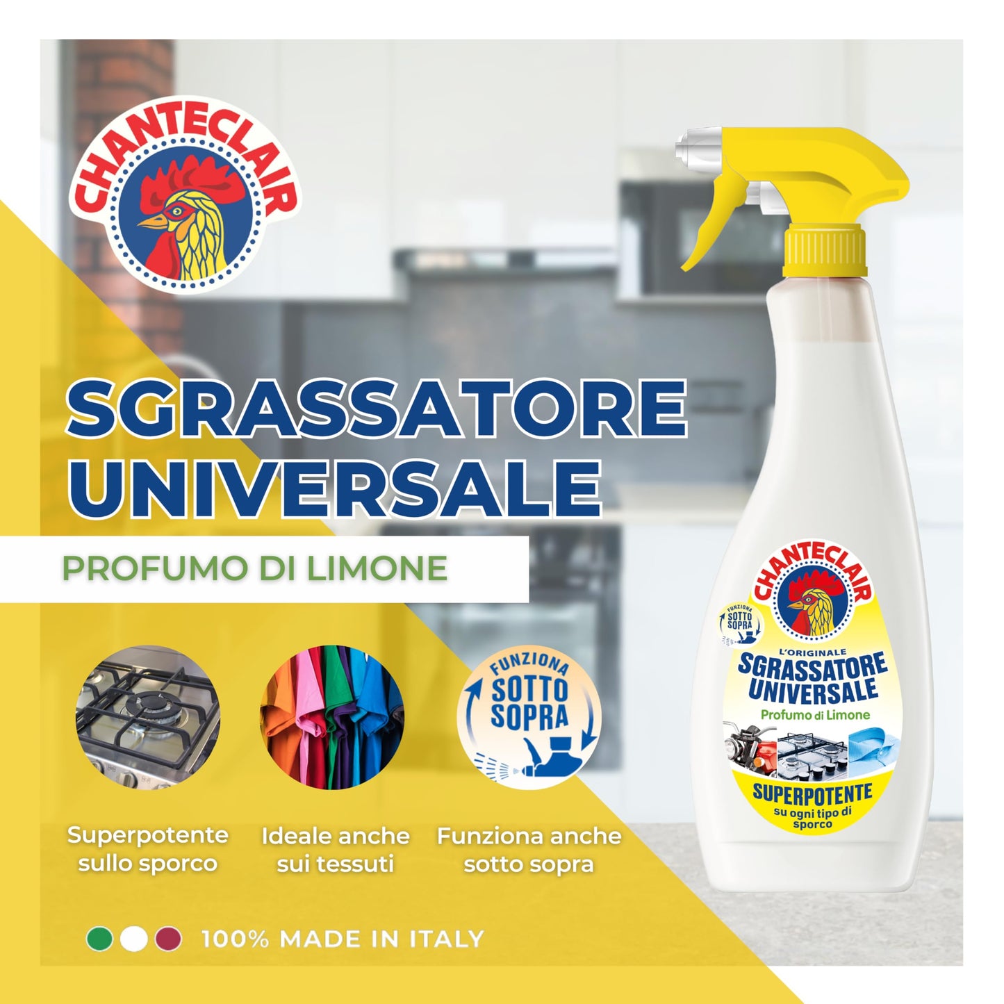 Chanteclair - Sgrassatore Universale Spray, Superpotente, Profumo di Limone, Formula Originale - 12 Flaconi da 750 ml
