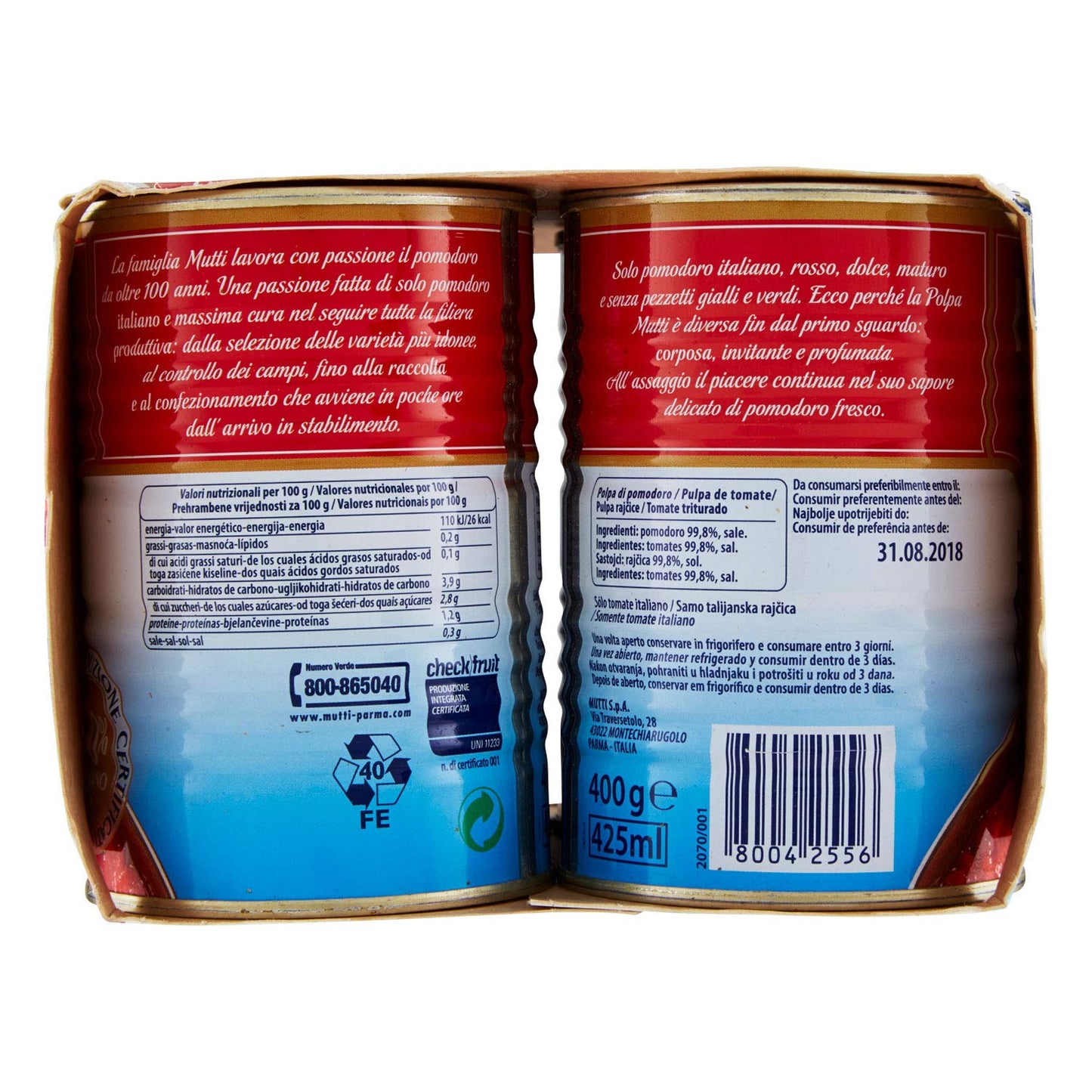 Mutti Polpa Di Pomodoro Scatola, 4x400g