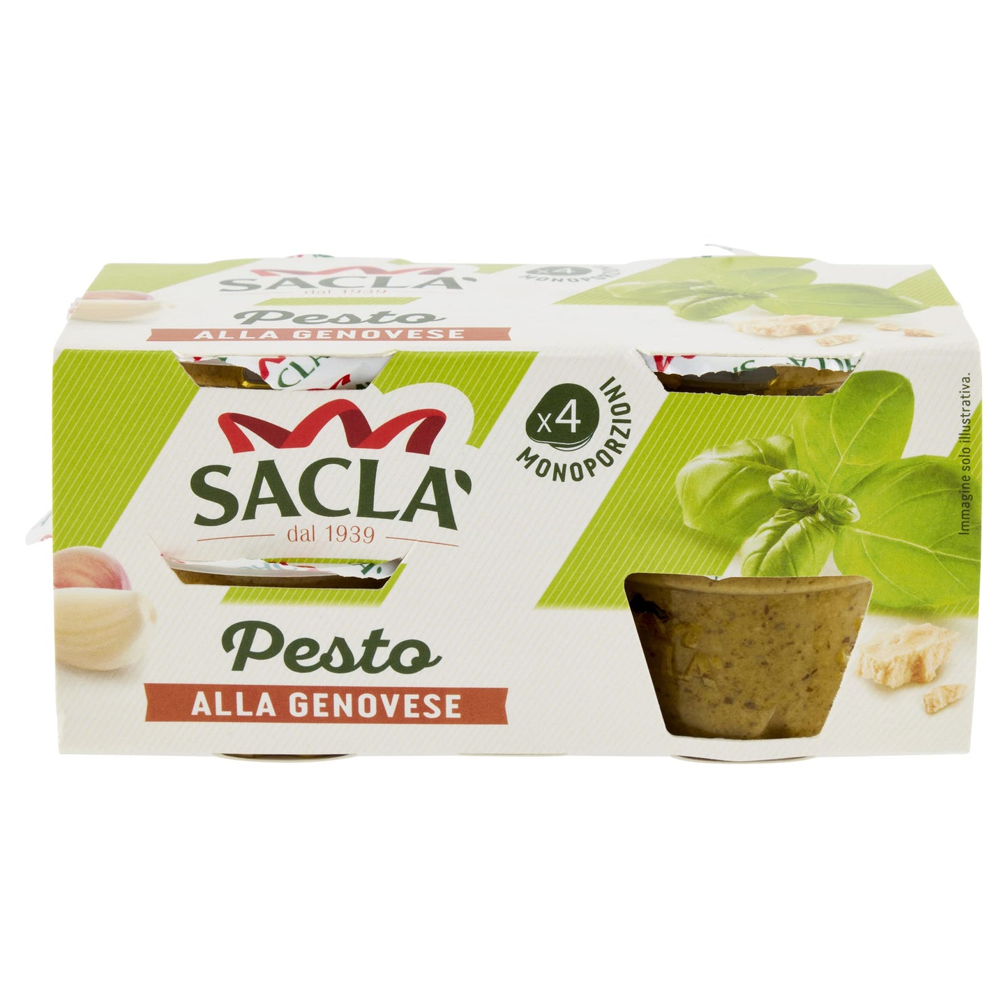 Saclà, Pesto alla Genovese 4xME, Condimento per Pasta e per Arricchire i Tuoi Piatti, con Basilico Italiano, 4 Monoporzioni da 45g, 180g, Confezione da 6 pezzi