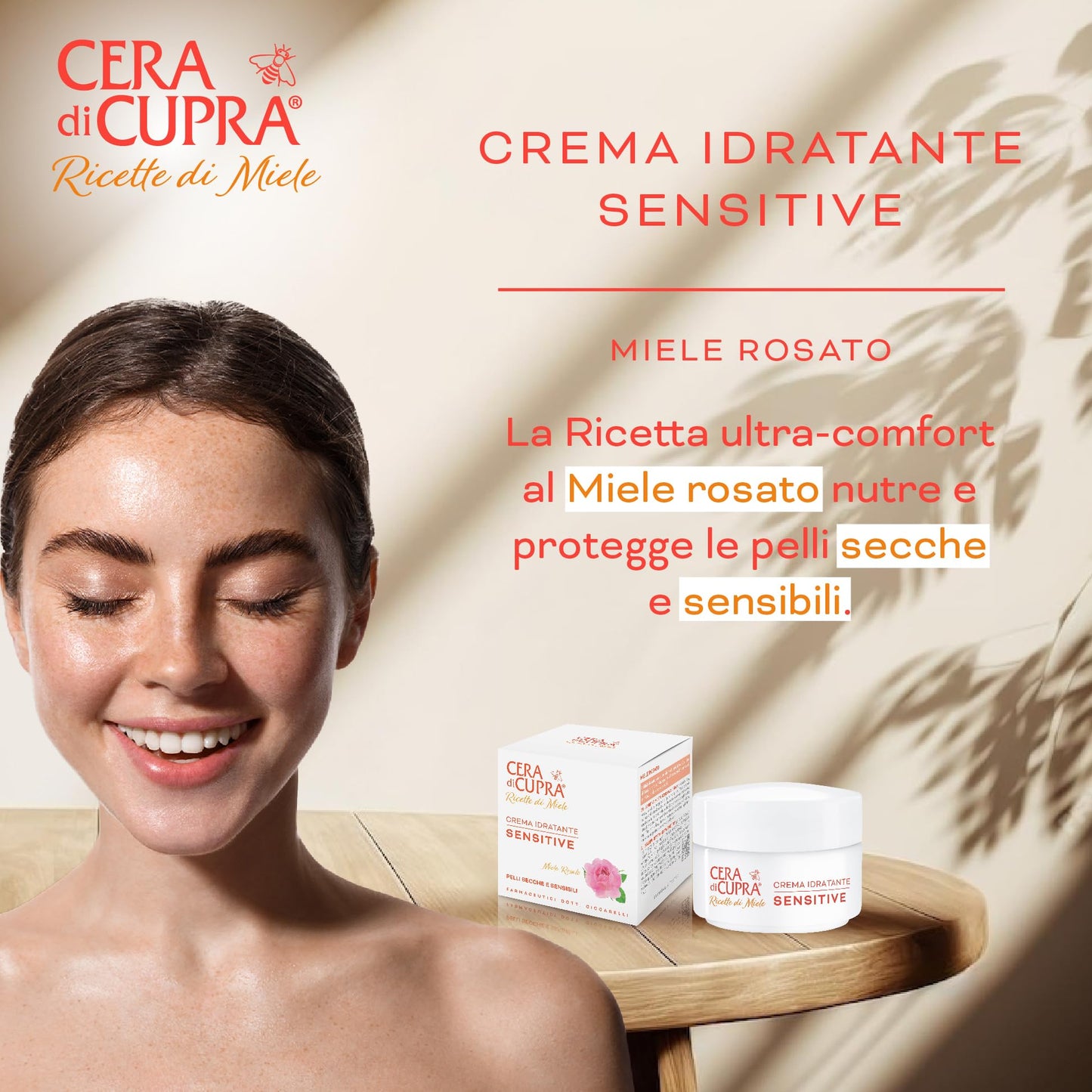 Cera di Cupra, Crema Idratante Sensitive, Ripristina l'Idratazione Ottimale, Azione Ultra-comfort, Nutre le Pelli Secche e Sensibili, Made in Italy, Dermatologicamente Testata, Vasetto da 50 ml
