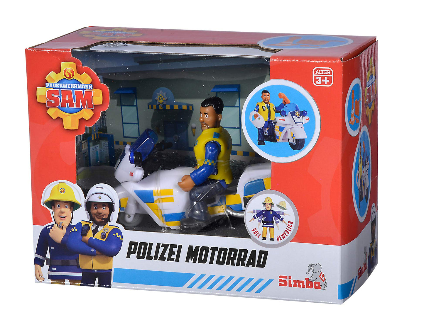 Simba 109251092 - Pompiere Sam, Polizia, con personaggio Malcolm sulla moto della polizia, con accessori, stagione 12, dai 3 anni in su