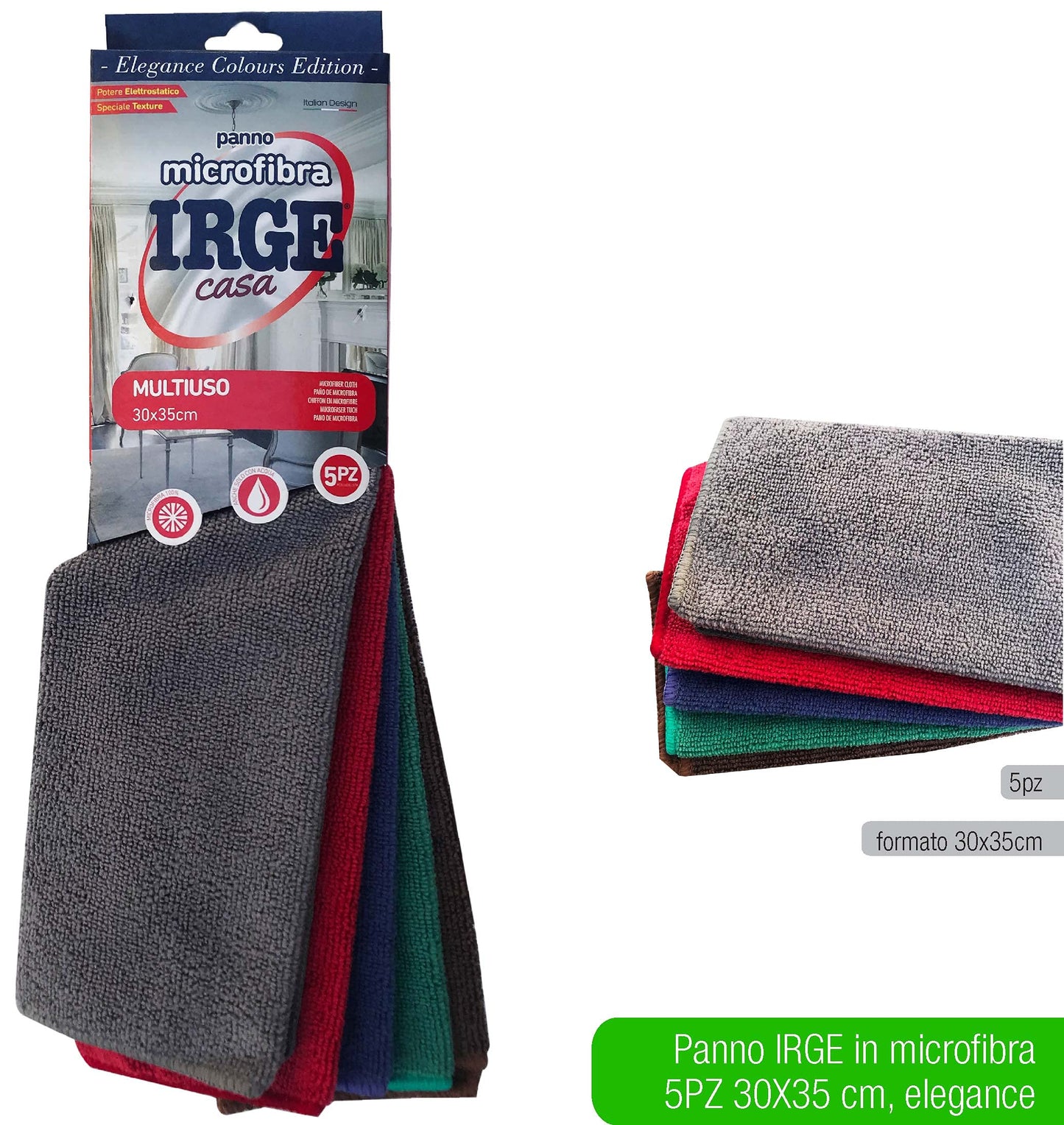 Irge Panno Microfibra 5Pz 30 x 35cm, Multicolor