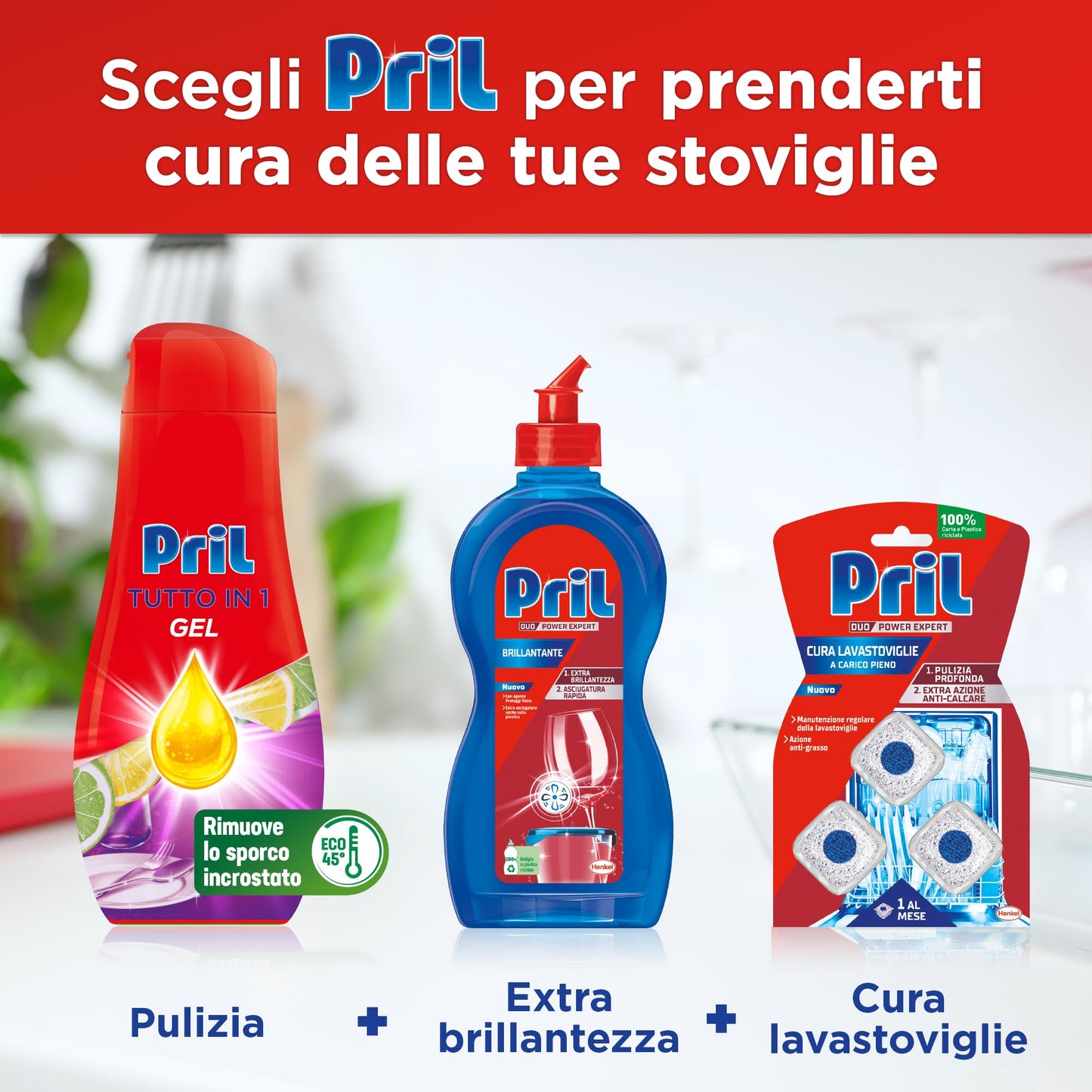 Pril Gel All in One Sciogli Grasso Detersivo Lavastoviglie Liquido Multi-Azione Sporco Difficile, 8 Confezioni da 35 lavaggi