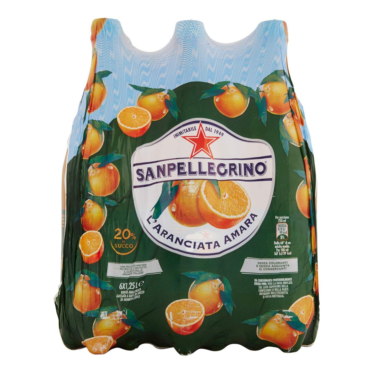 Sanpellegrino Bibite Gassate, Aranciata Amara Bottiglia Grande da 1,25 lt, Confezione di 6 Bottiglie