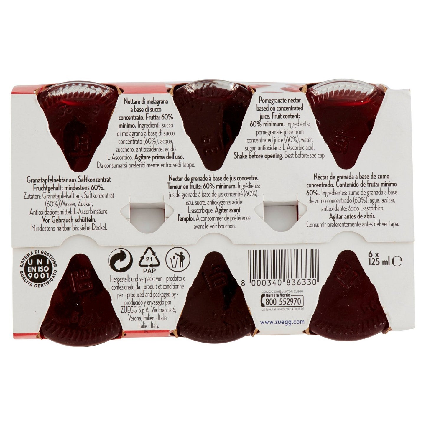 Zuegg - Succo Melograno - 4 confezioni da 6 pezzi da 125 ml [24 pezzi, 3 l]