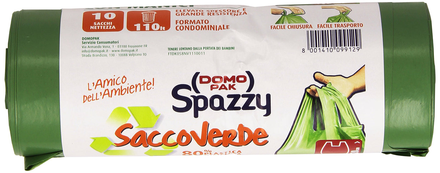 Domopak - Spazzi, Saccoverde Con Manici - 5 confezioni da 10 sacchi [50 sacchi]