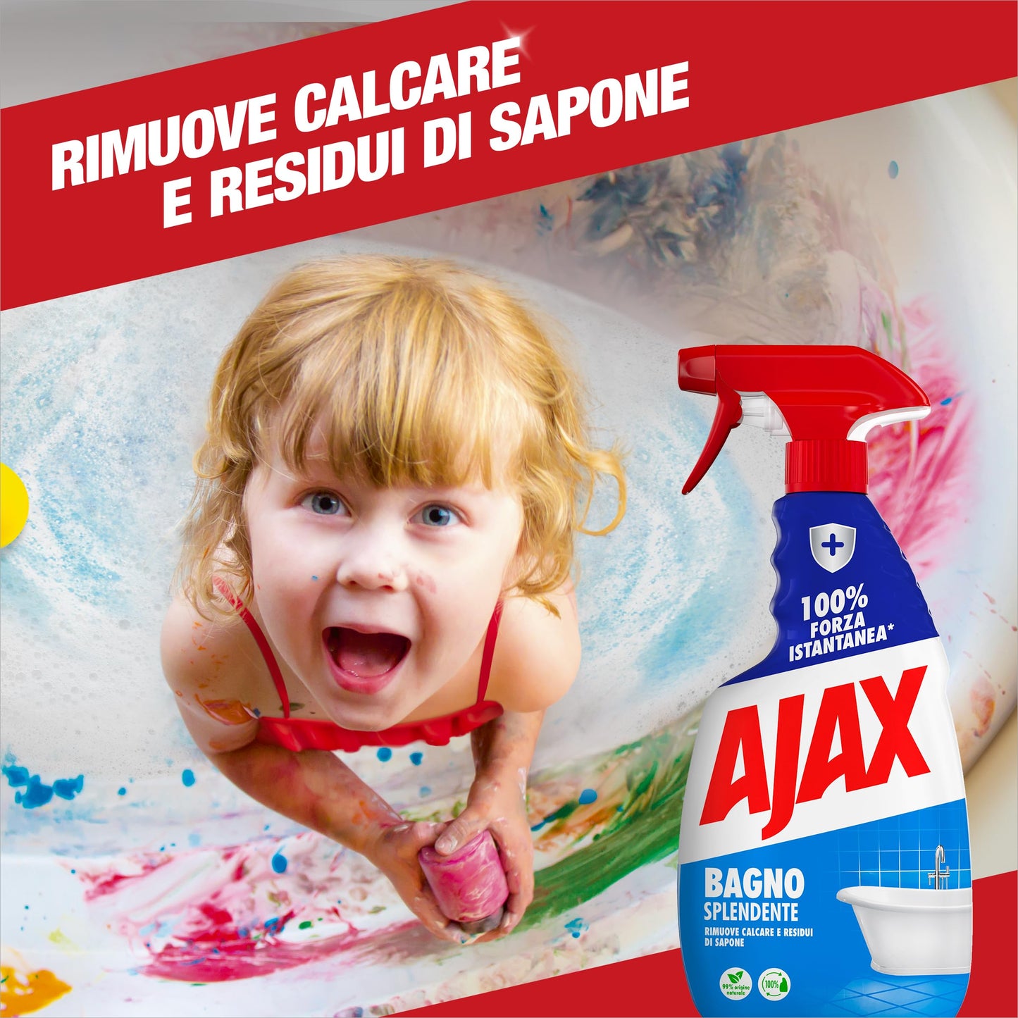 Ajax detersivo spray bagno splendente 10 Confezioni da 600 ml, Rimuove facilmente il 100% del calcare I Superfici del bagno brillanti I Detergente vegano* I flacone in plastica 100% riciclata