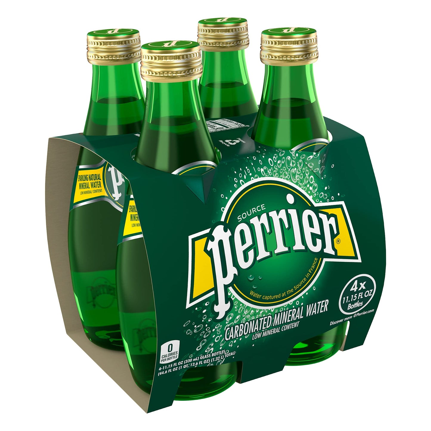Perrier, Acqua Minerale Frizzante in Vetro - 4 bottiglie da 33cl