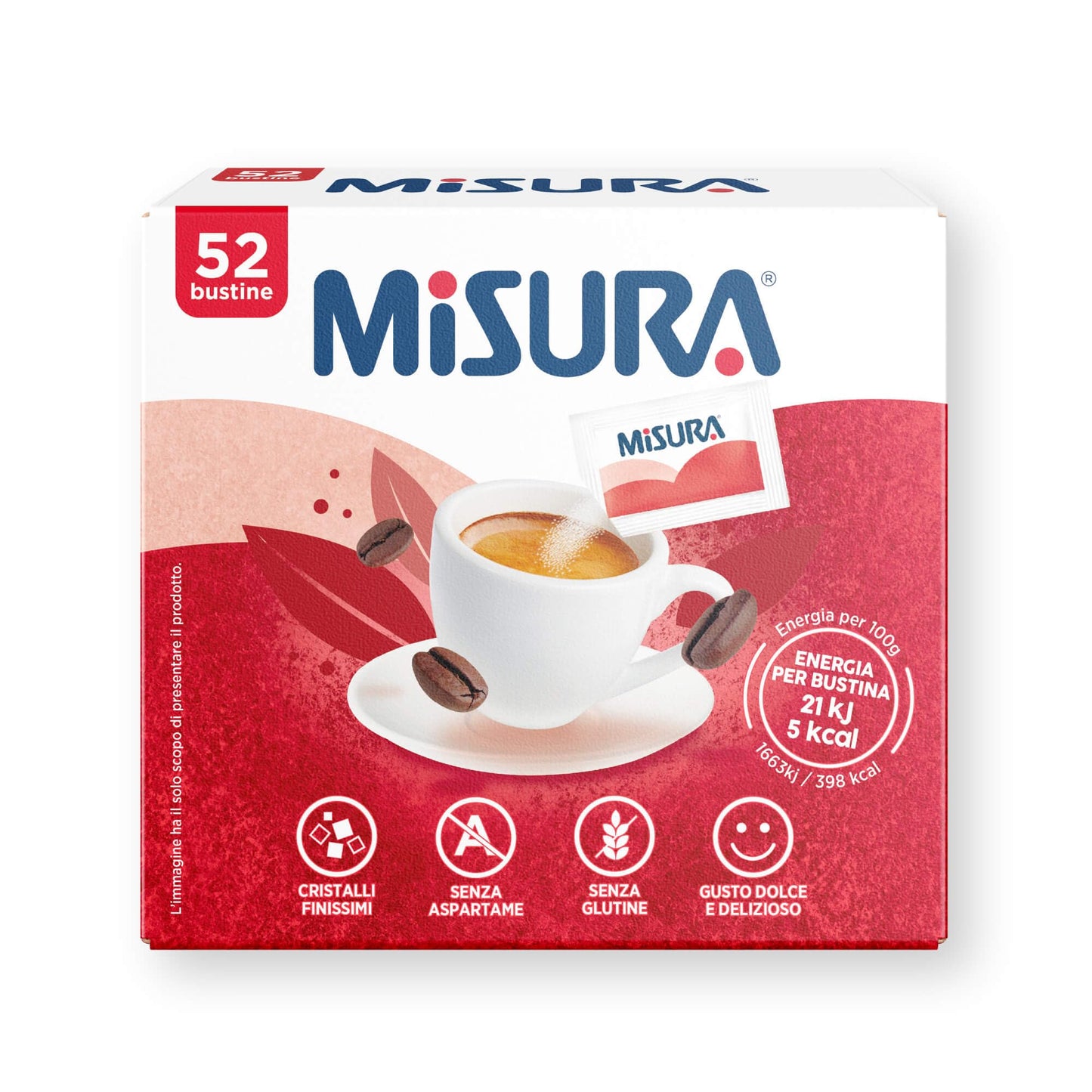 Misura Dolcificante in Bustine, Dolcificante Senza Glutine, Senza Aspartame, Basso Contenuto Calorico, Pratica Confezione per casa e ufficio, 52 Bustine