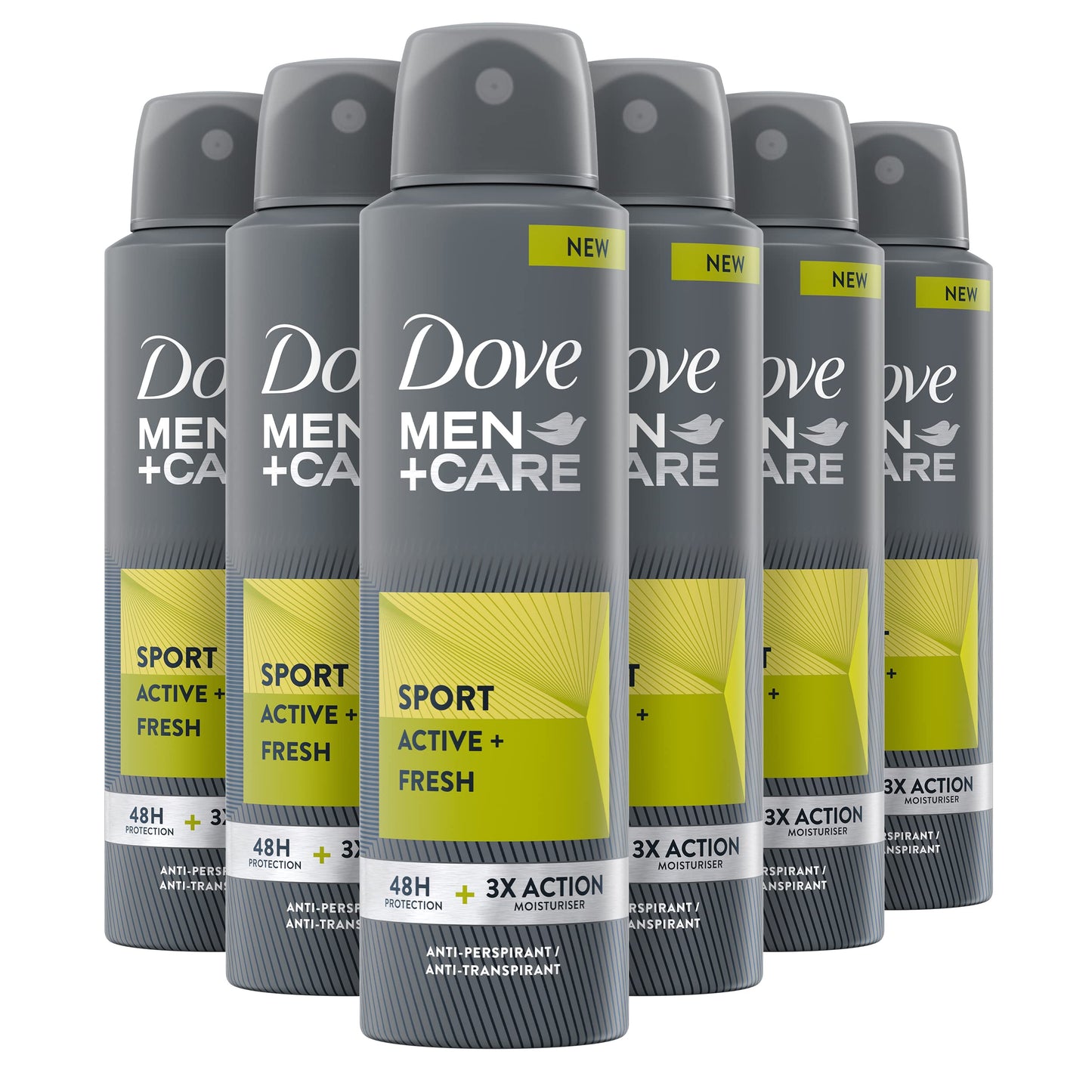 Dove Men+Care Deodorante Spray Sport Active, con 1/4 di Crema Idratante, Deodorante Uomo Antitraspirante Senza Alcol, Aiuta a Ridurre le Irritazioni, Fino a 48 Ore di Protezione, 6 pezzi da 150 ml