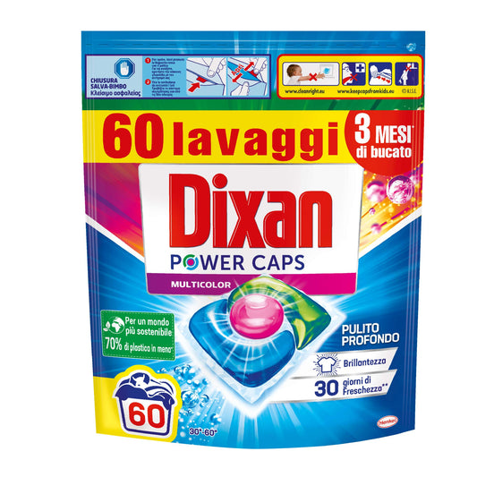 Dixan PowerCaps Multicolor, Detersivo Lavatrice Capsule, Ideale per capi colorati, 60 lavaggi - 900 g