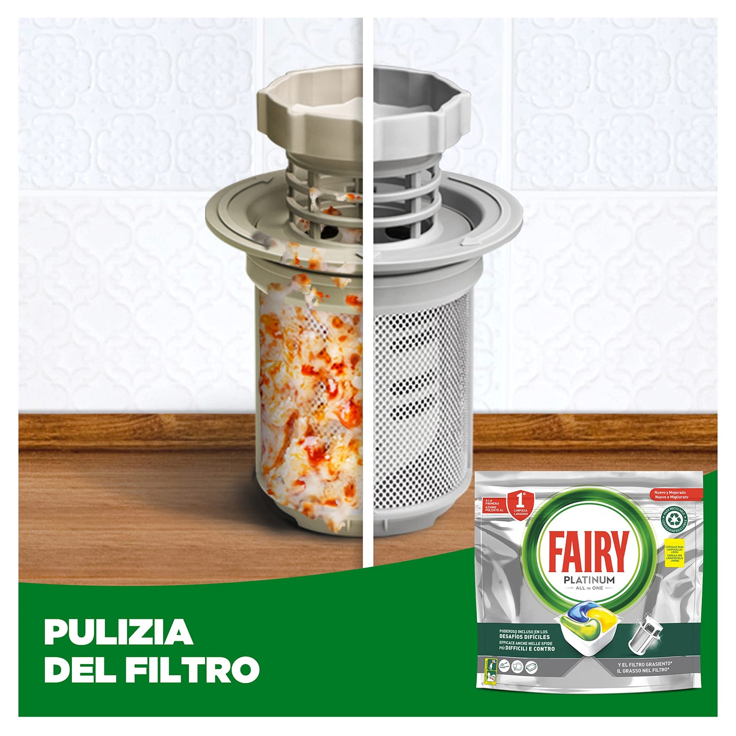 Fairy Platinum Detersivo Pastiglie Lavastoviglie, Brillantante, 100 Capsule Lavastoviglie, Limone, Con Sistema Di Prelavaggio Integrato, Efficace Nelle Sfide Difficili Contro Lo Sporco