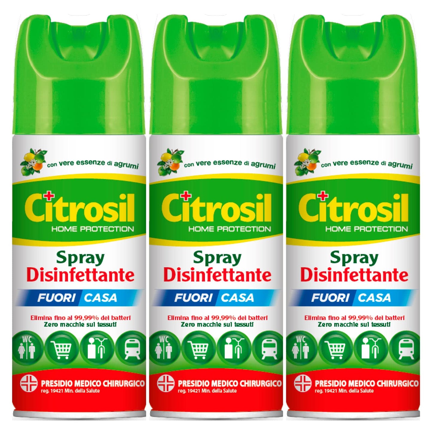 Citrosil Home Protection, Spray Disinfettante On the Go con Vere Essenze di Agrumi, Superfici Multiuso, Elimina Fino al 99,9% dei Batteri, Pratico Utilizzo Dentro e Fuori Casa, 100 ml x 3 Pezzi