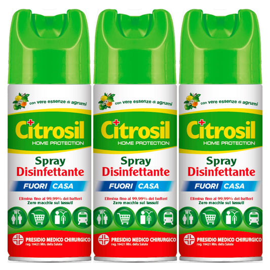 Citrosil Home Protection, Spray Disinfettante On the Go con Vere Essenze di Agrumi, Superfici Multiuso, Elimina Fino al 99,9% dei Batteri, Pratico Utilizzo Dentro e Fuori Casa, 100 ml x 3 Pezzi