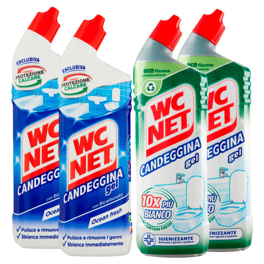 Wc Net - Candeggina Gel Extra White, Detergente per Sanitari e Superfici, Essenze Assortite a Seconda della Disponibilità, 700 ml x 4 Confezioni